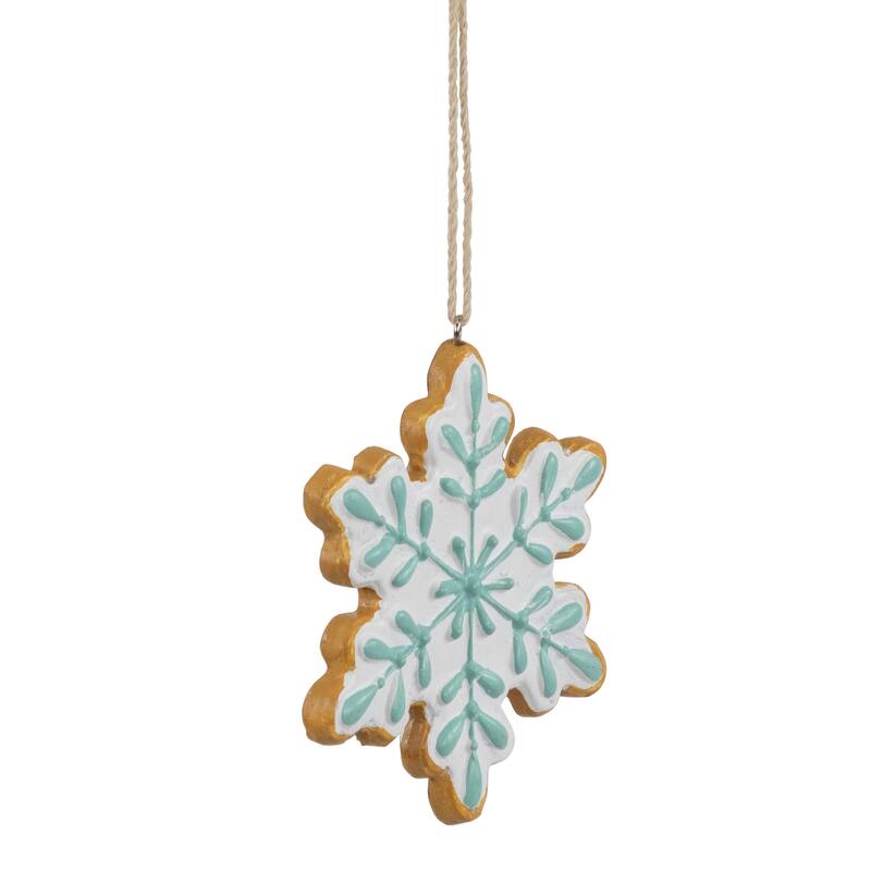 Frosted Snowflake Cookie Christmas Ornament - 3.75" - White and Green