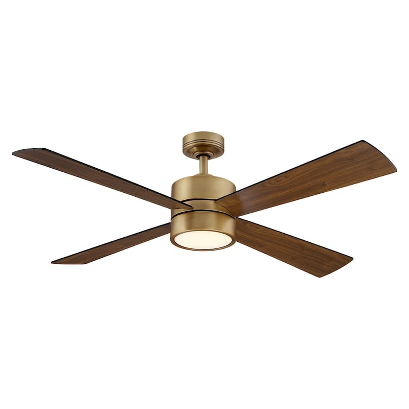 52" Wooden 4-Blade Brushed Brass LED Ceiling Fan with Remote