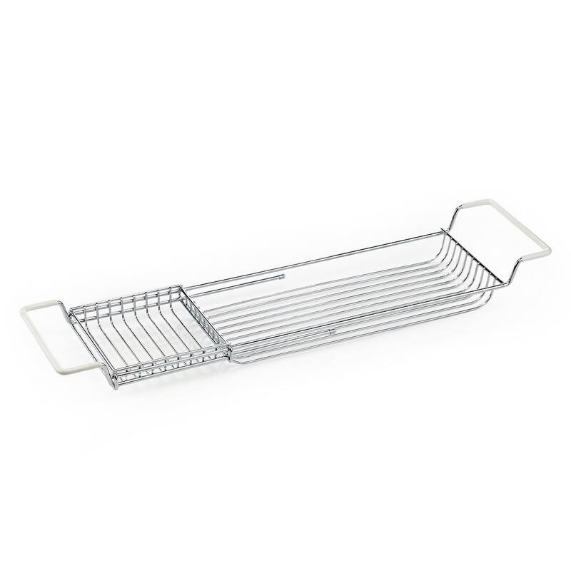Stainless Steel Expandable Shower Bathtub Tray Over The Clawfoot Tub Bath Caddy - silver
