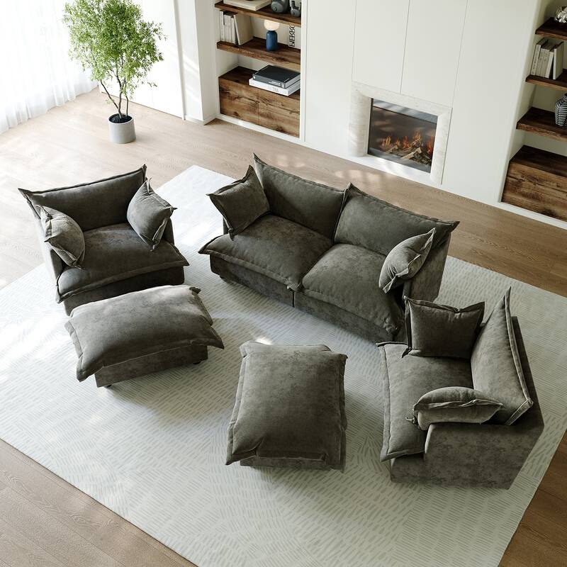 6 Piece Oversized Chenille Comfy Cloud Modular Sectional Sofa Set