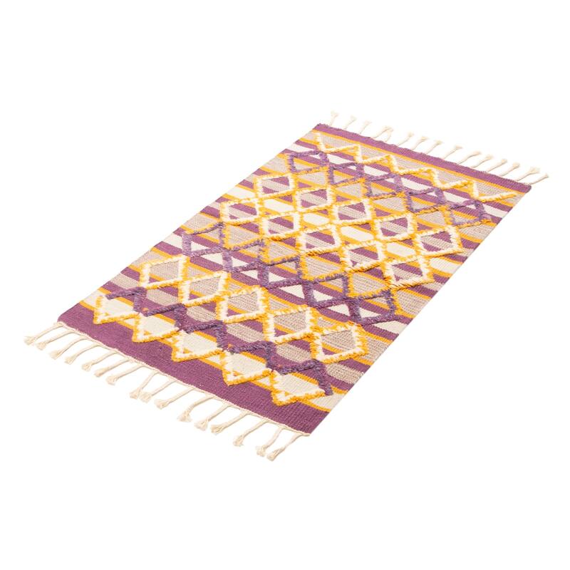 ECARPETGALLERY Flat-Weave Marrakech Purple Wool Kilim - 2'11 x 4'11