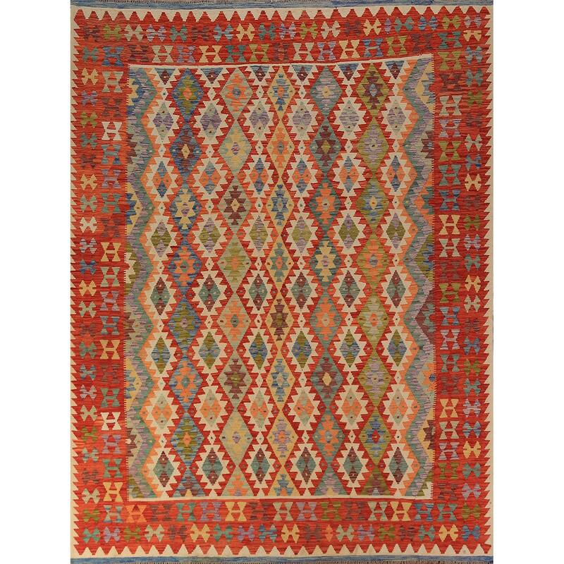 Kilim Oriental Area Rug Flatweave Tribal Multi-Color Wool Carpet - 8'5"x 9'11"