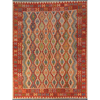 Kilim Oriental Area Rug Flatweave Tribal Multi-Color Wool Carpet - 8'5"x 9'11"