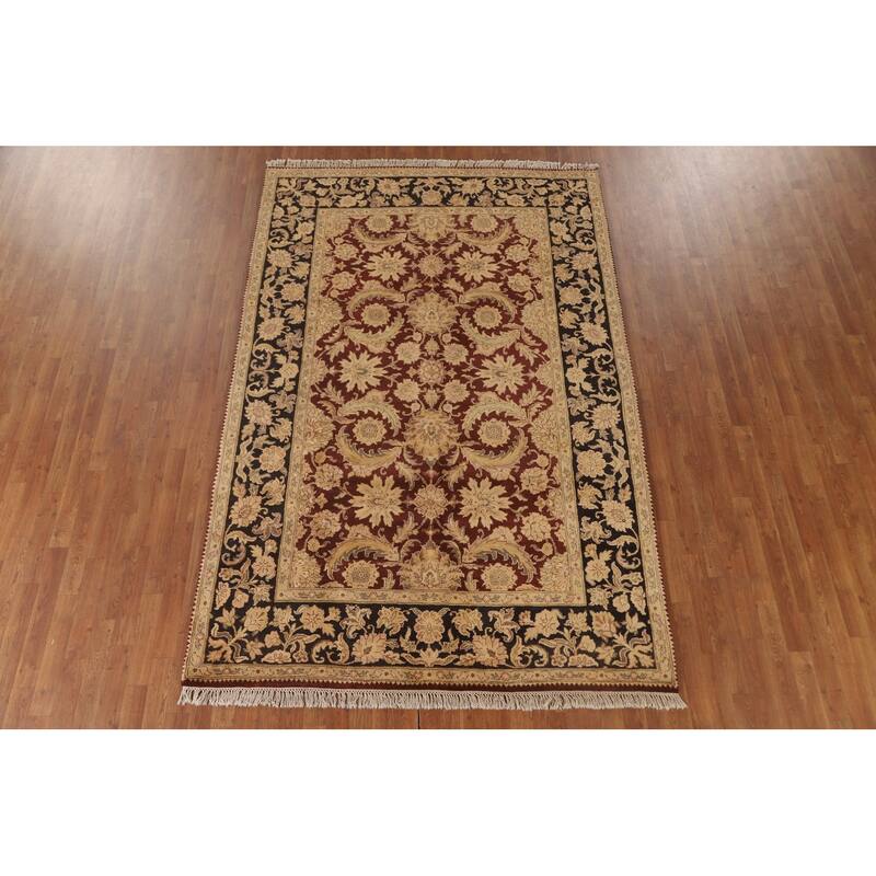 Traditional Floral Agra Oriental Area Rug Handmade Red Wool Carpet - 6'1" x 9'3"