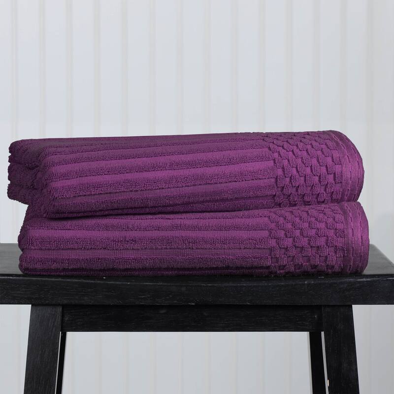 Superior Ribbed Cotton Absorbent Heavyweight Bath Towel Set - 2PC Bath Towels - Purple