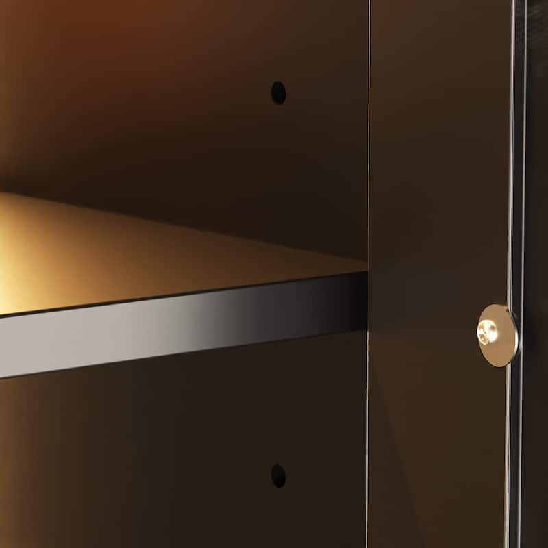 Buffet Display Closet Cabinet Tempered Glass Customizable Lighting Sideboard Bookshelf Pantry - 63"X78.7“