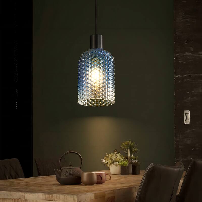 1/3-Light Modern Glam Bell-Shaped Adjustable Island Pendant Light with Clear/Blue/Amber Textured Glass