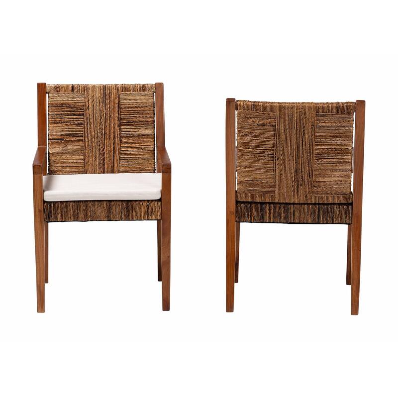 Chabela Handwoven Seagrass Dining Chair Set of 2- Solid Mango Wood Frame with Woven Seat and Backrest, Brown