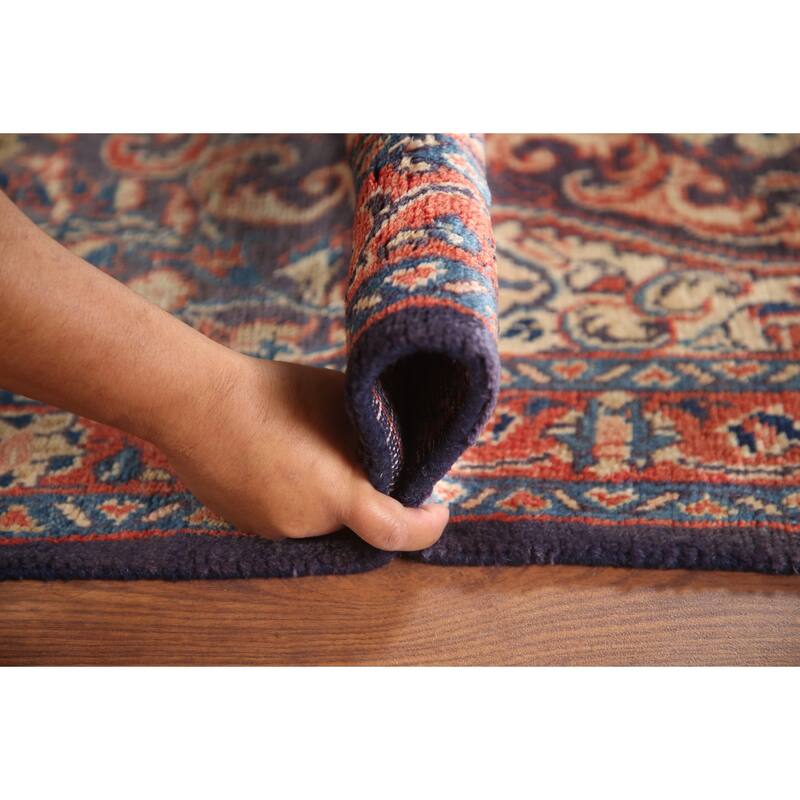 Hand Knotted Oriental 100% Wool Carpet Traditional Floral Navy Blue & Blues Mahal Runner Rug - 10' 10'' X 3' 3''