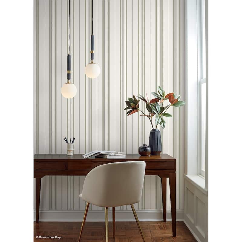 NuWallpaper Brownstone Boys Townhouse Stripe Ivy Peel and Stick Wallpaper - N/A