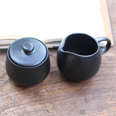 Novica Handmade Cute Couple Ceramic Cream And Sugar Set (Pair)