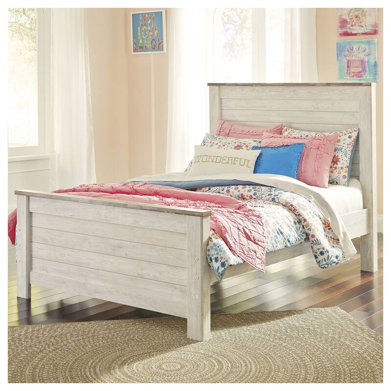 Signature Design By Ashley Willowton Whitewashed Woodgrain Full Panel Bed - Whitewash