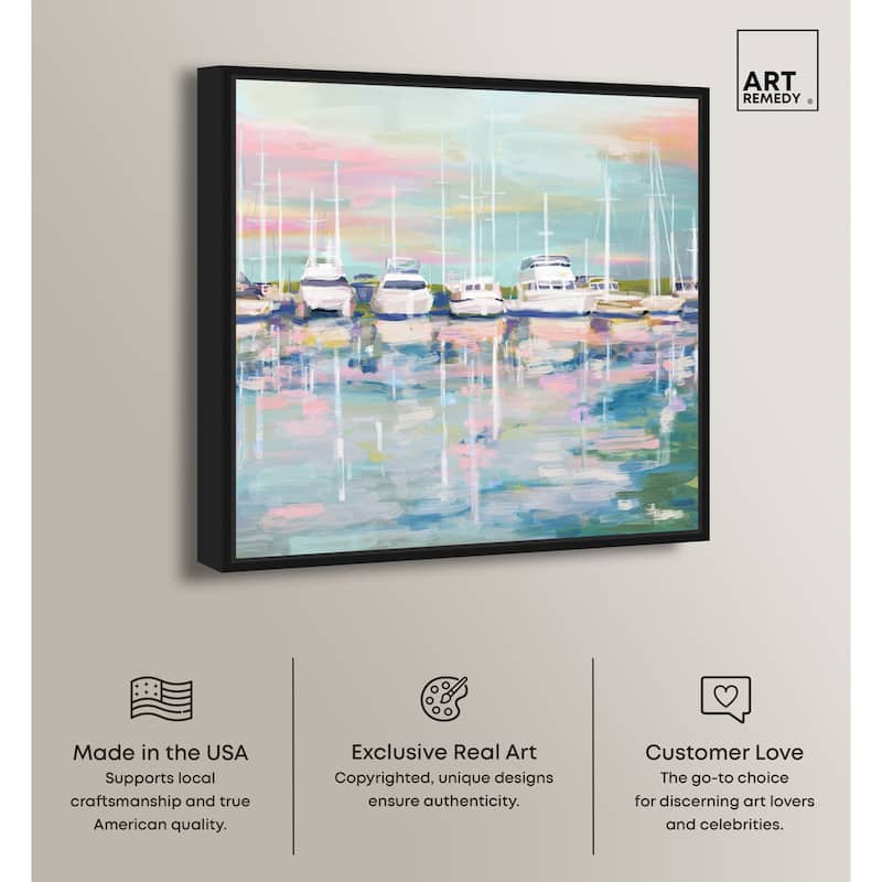 Art Remedy Coastal Dock Framed Sailing 1 Piece Canvas Wall Art