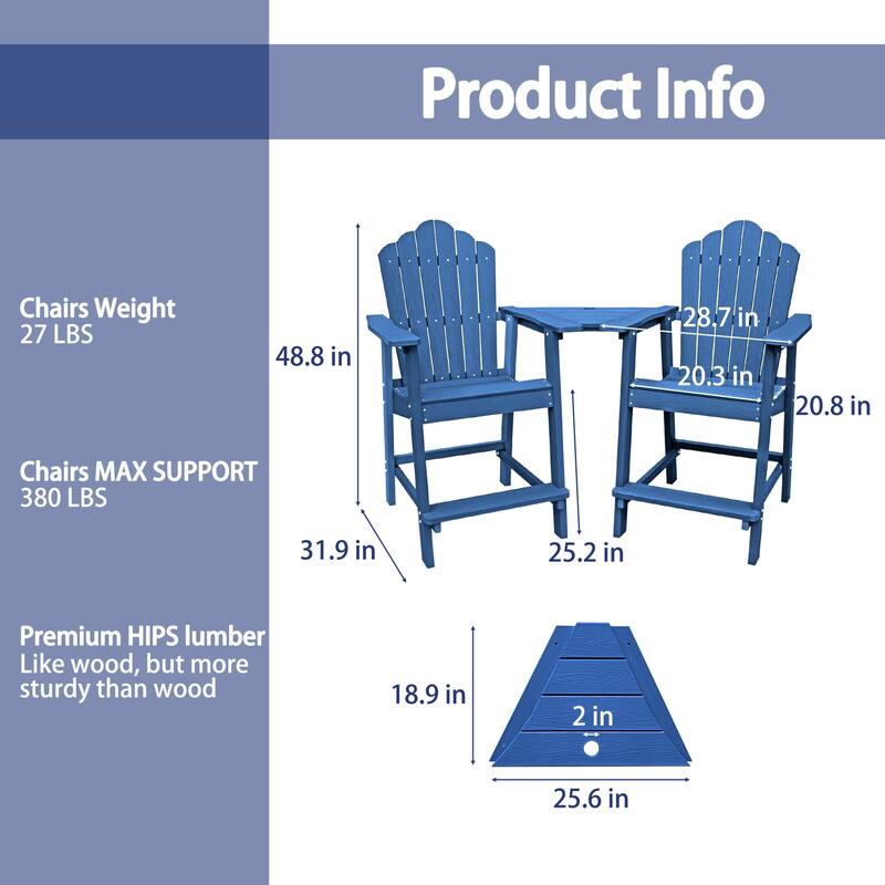 Patio Tall Adirondack Chair Set with Connecting Tray (Set of 2)