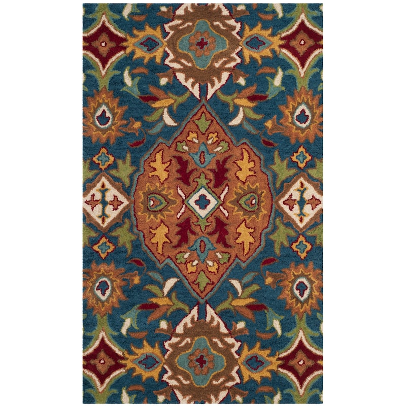 SAFAVIEH Heritage Sheena Hand-tufted Wool Area Rug - 2'3" x 4' - Camel/Blue