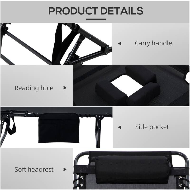 Folding recliner with side pockets, headrest and reading hole