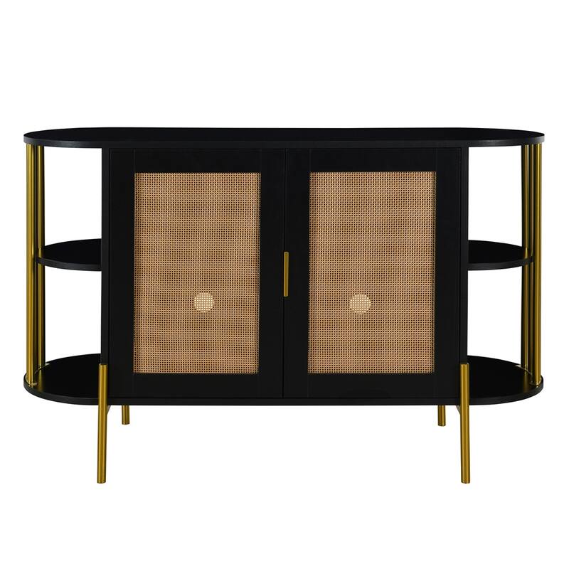 2 Door Wood Curved Cabinet with Gold Trim and Doors