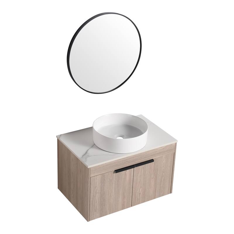 Compact 24-Inch Bathroom Vanity Cabinet with Premium Hardwood Construction, No Ceramic Basin - 29.5in L Plywood - 29.5in L White Oak