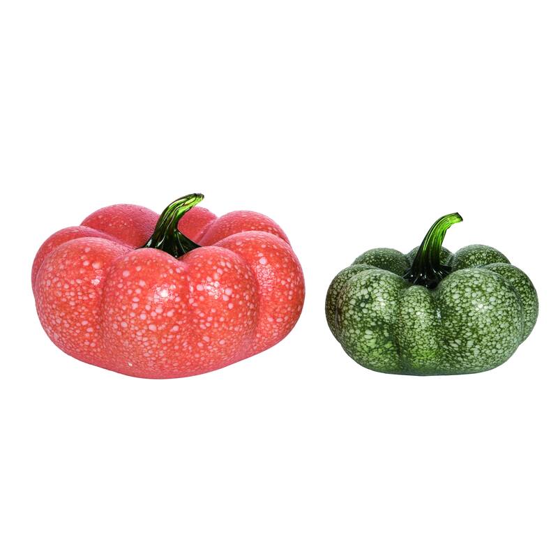 Transpac Glass 9.44 in. Multicolor Autumn Splatter Pumpkins Set of 2