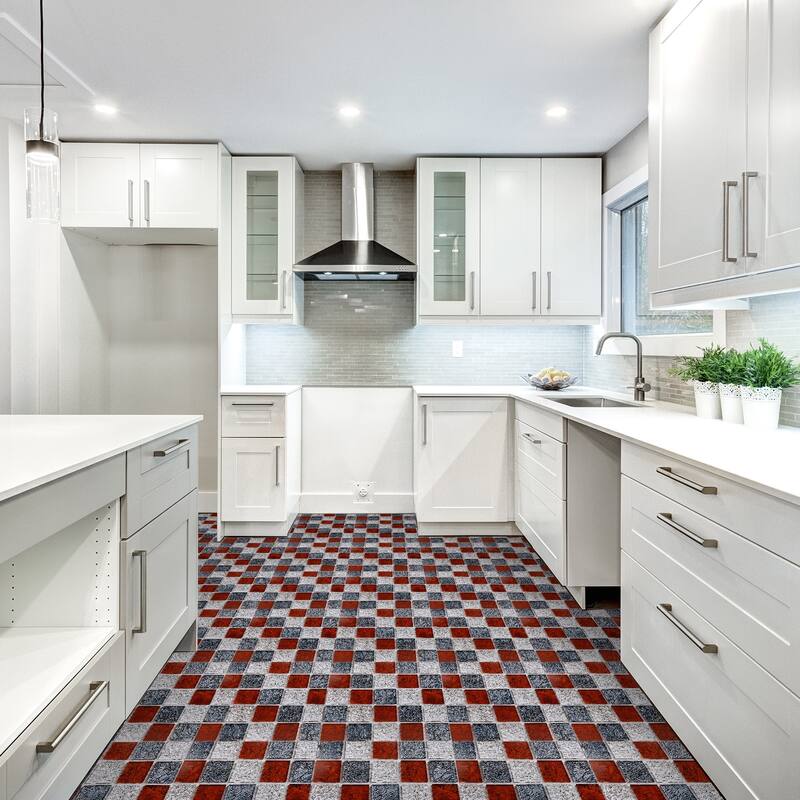 25Pcs Peel and Stick Tiles Backsplash, 4"x4" Mosaic Tile Stickers, Red Blue - Red+Blue