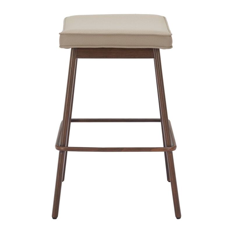 HomeRoots Set of Two 27" Beige and Walnut Faux Leather and Steel Backless Counter Height Bar Chairs