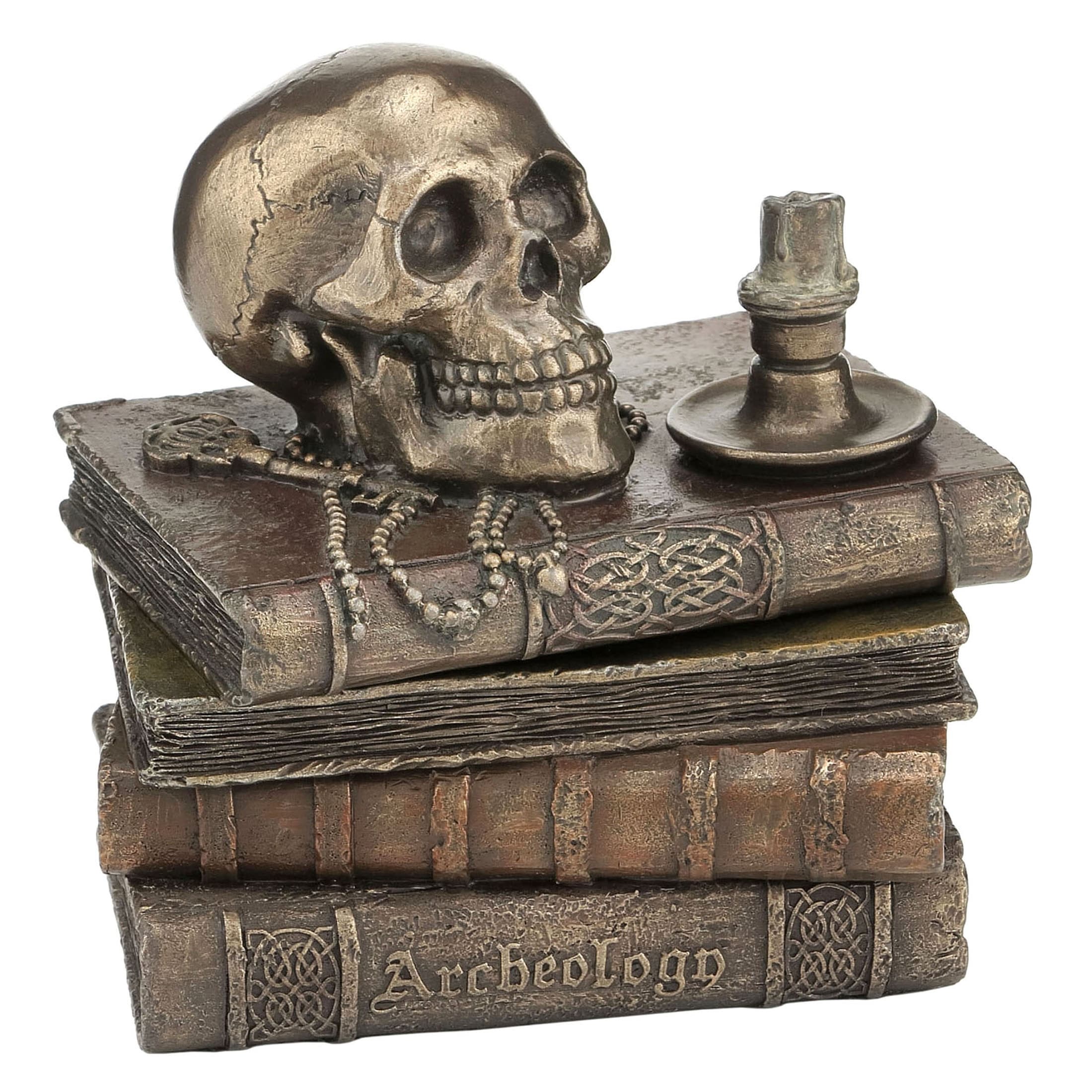 4.72 in H Wizard'S Study Trinket Box With Skull And Candle, Poly Resin