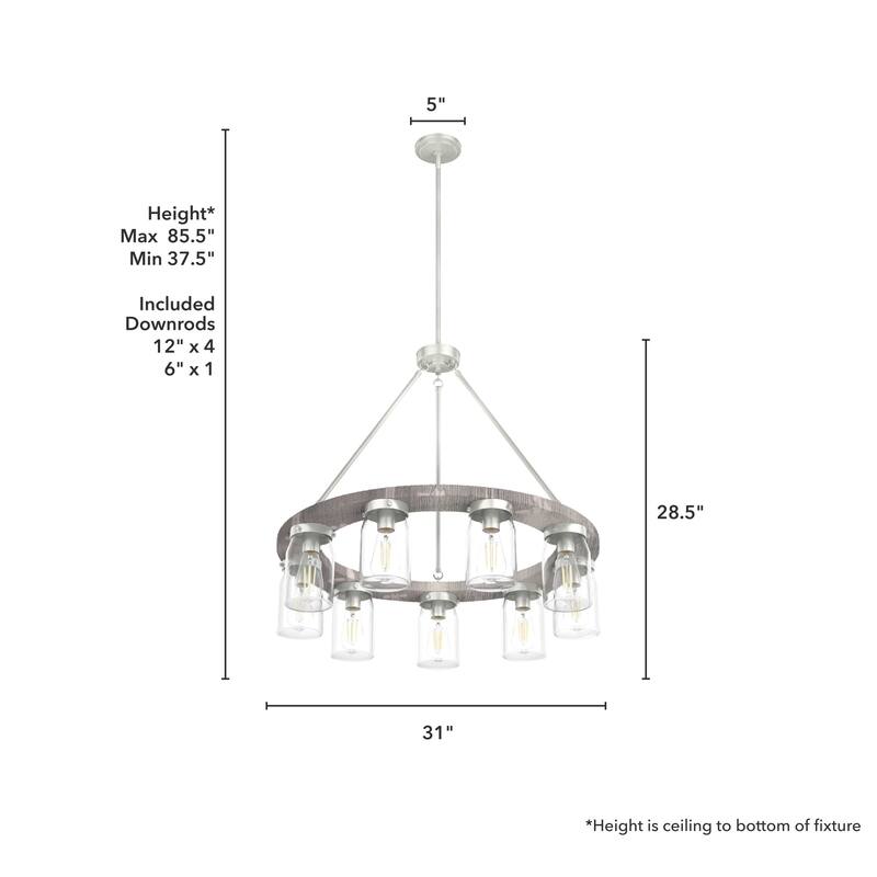 Hunter Devon Park 9-Light Chandelier, Wagon Wheel - Dining Room - Rustic, Farmhouse, Clear Glass