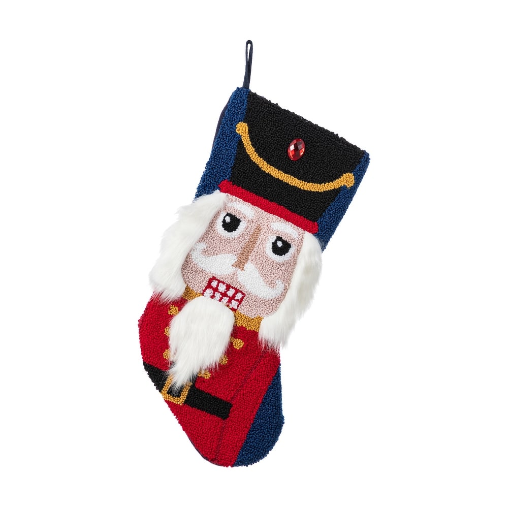 Glitzhome 20.5"L Santa Snowman Nutcracker Hooked Christmas Stocking