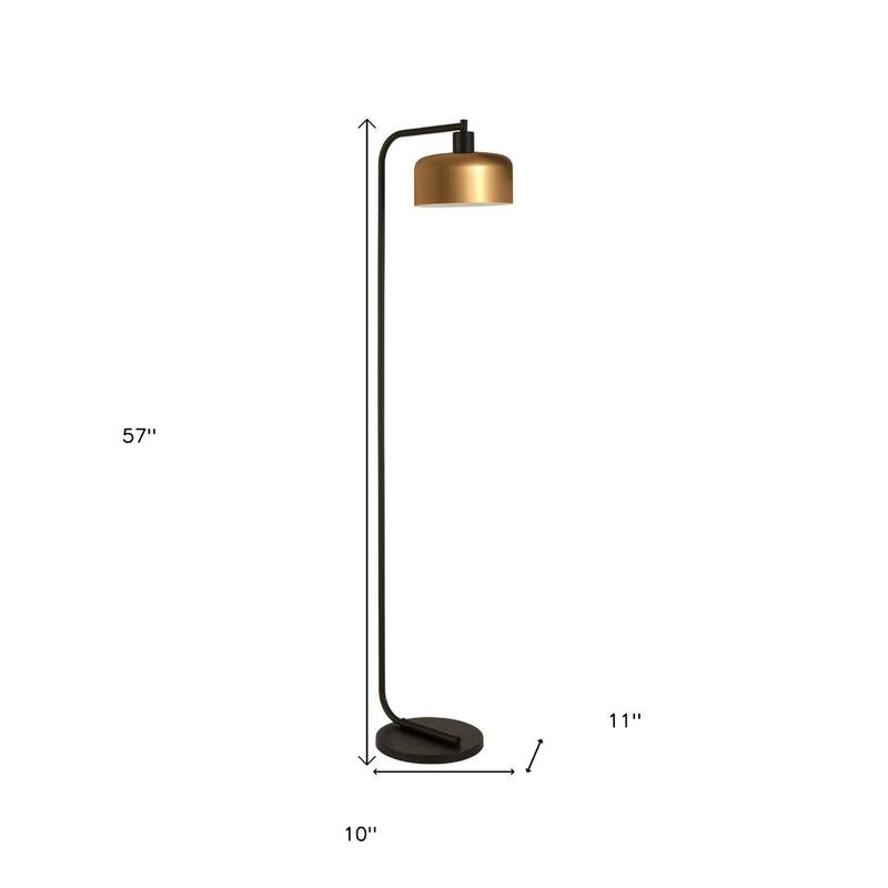 57" Black Arched Floor Lamp with Brass Metal Bell Shade Smart and Satin Finish for Living Room or Bedroom