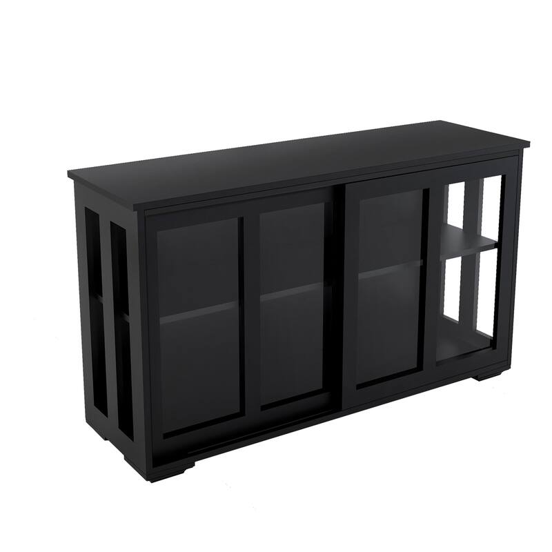 Anmytek Modern Black Storage Cabinet with Sliding Glass Doors Display Bookcase for Living Room Dining Room