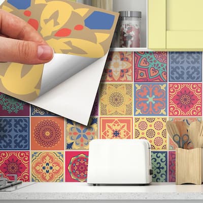 Walplus Tera Mandala Mediterranean 6" Peel and Stick Backsplash Tile Stickers 48pc