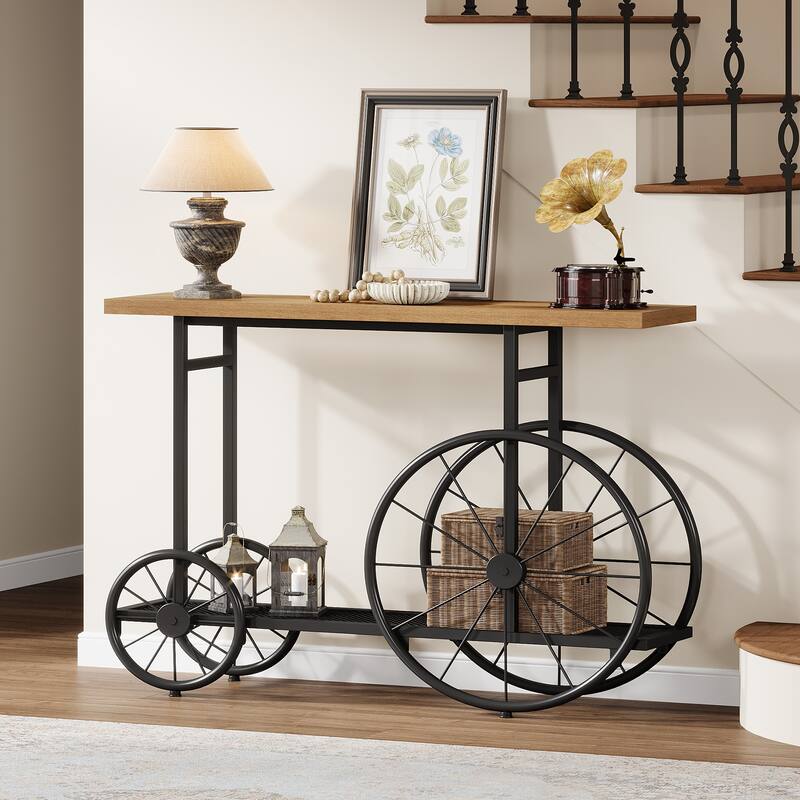 Industrial 47" Entryway Console Table with Shopping Cart Base