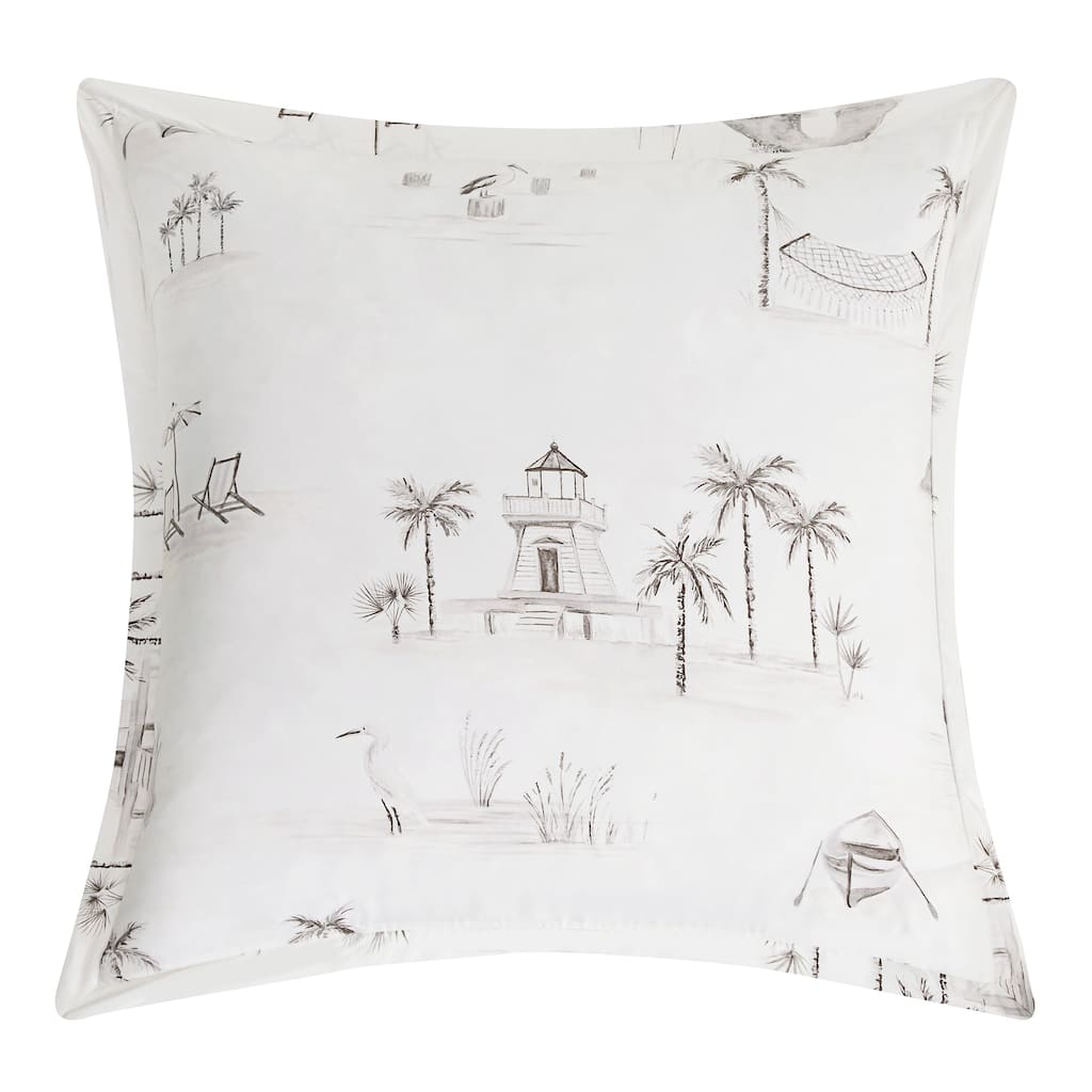 HiEnd Accents Eucalyptus Seaside Watercolor Toile Euro Sham, 27" x 27", 1PC