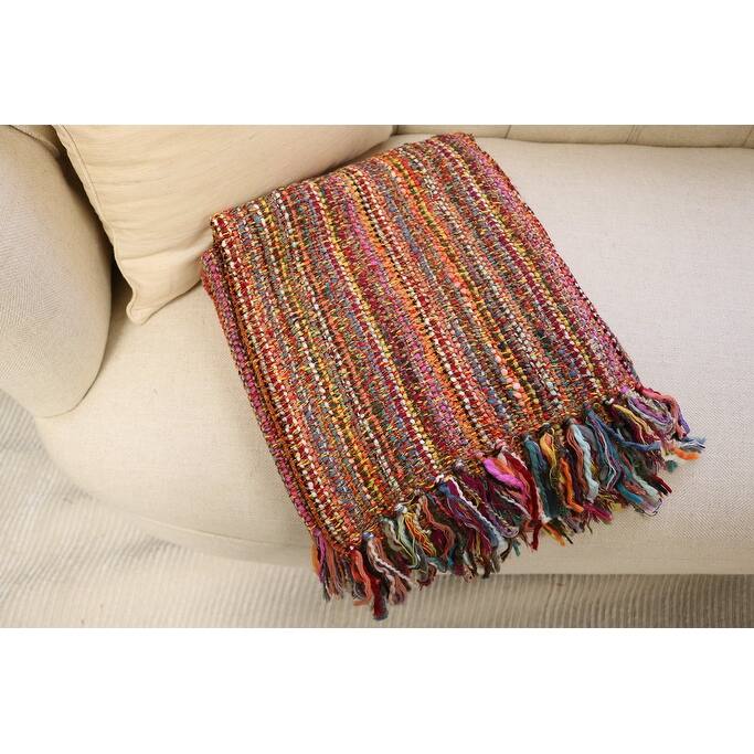 Home&Manor Handcrafted Wool & Cotton Throw Blanket Fiesta Loom