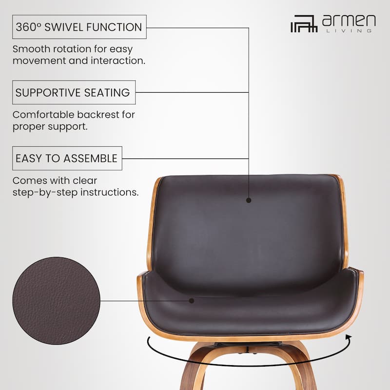 Tyler Mid-Century Swivel Bar Stool, Upholstered Counter Height Chair with Bentwood Legs