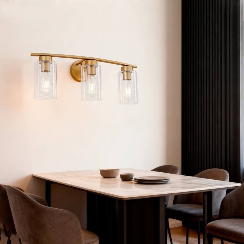 3-Light Vanity Lights, E26 Modern Bathroom Light Fixtures with Clear Glass Shade, Wall Lamps for Mirror Kitchen Hallway