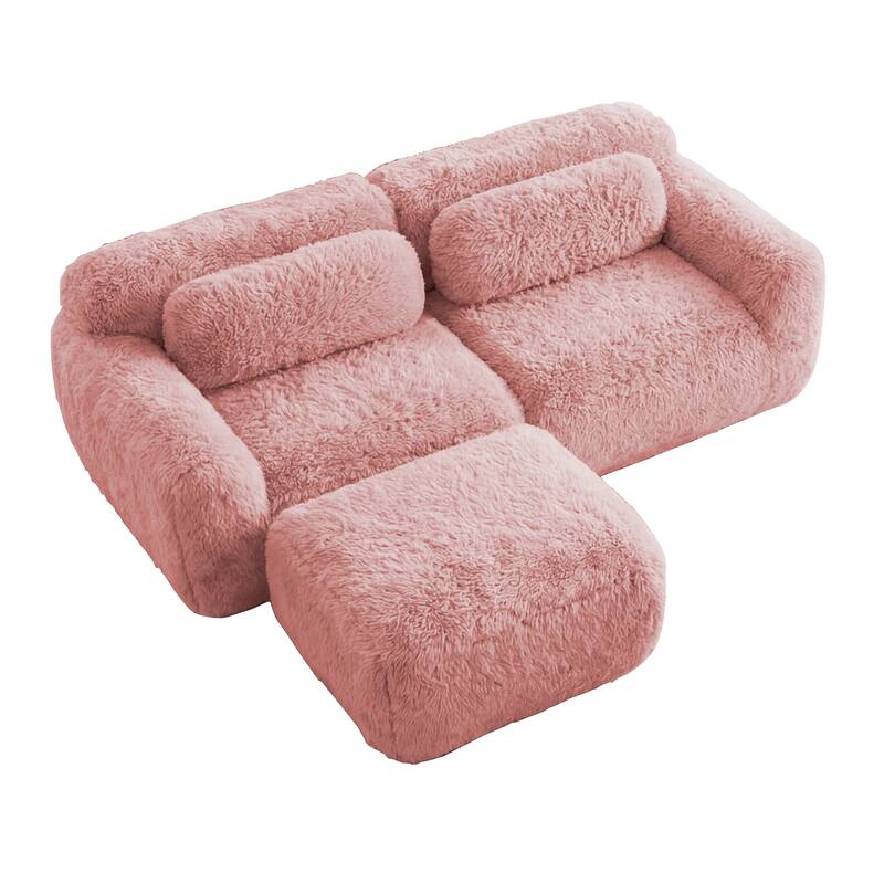 Homy Casa Pink Plush Modular Sectional Sofa Set Soft Cloud Floor Couch