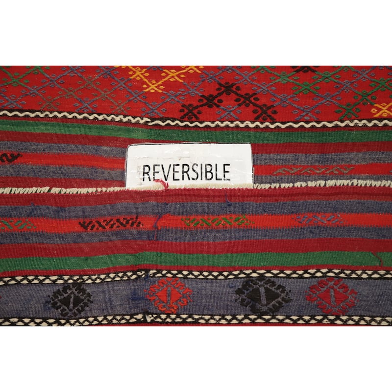 Hand Woven Oriental 100% Wool Carpet Southwestern Tribal Red Kilim Area Rug - 12' 0'' X 6' 5''