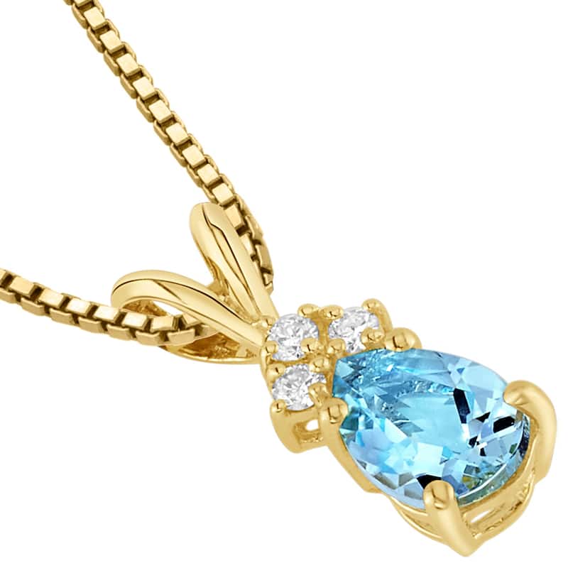 14k Yellow Gold Pear Shape 0.50 cts Aquamarine Diamond Pendant
