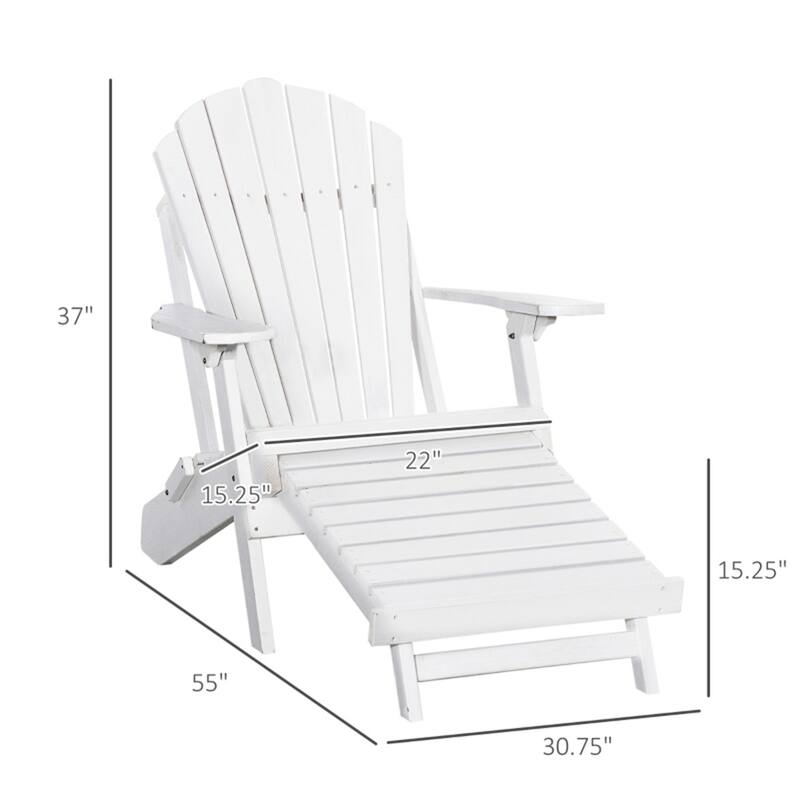 White Pine Wood Adirondack Chair with Retractable Footrest Outdoor Patio Porch Garden Ergonomic Seating