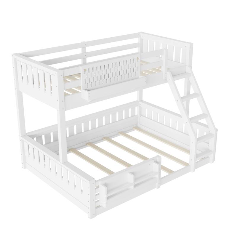 Roomfitters Bunk Bed with Bookshelf and Pegboard, Solid Wood Split Frame