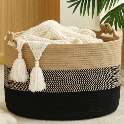 Large Blanket Basket (20"x13"),Woven Baskets for storage Baby Laundry Hamper - 20"L x 20"W x 13"H