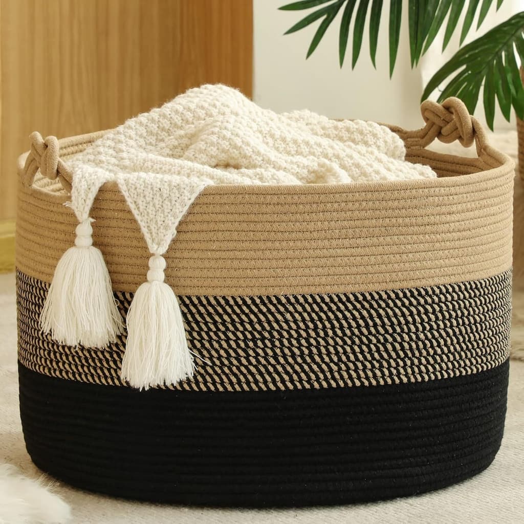 Large Blanket Basket (20"x13"),Woven Baskets for storage Baby Laundry Hamper - 20"L x 20"W x 13"H