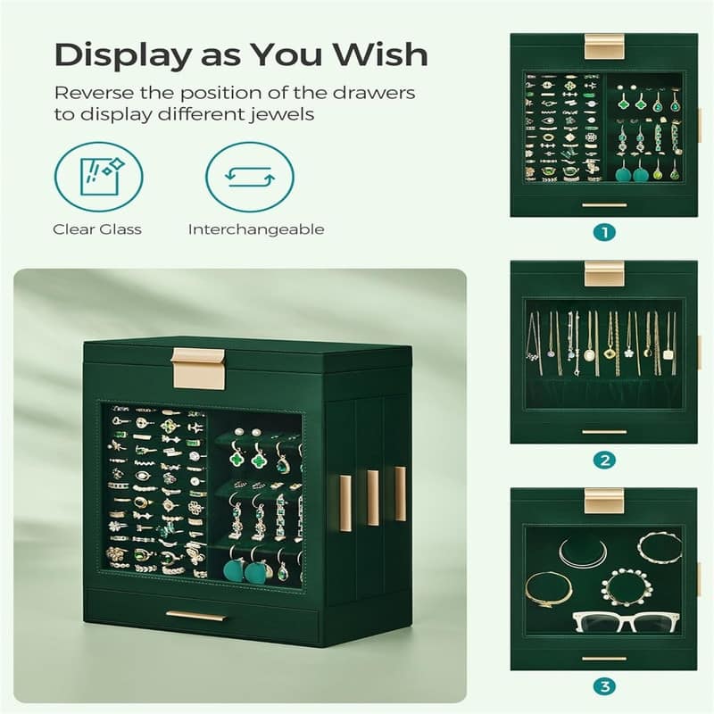 Jewelry Box with Glass Window - 6.1"D x 10.3"W x 12.6"H