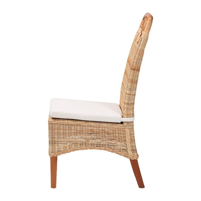 Dyna Natural Rattan Dining Chair - Handwoven Wicker Side Chair with Removable Cushion and Loop Backrest, Boho Coastal Seating