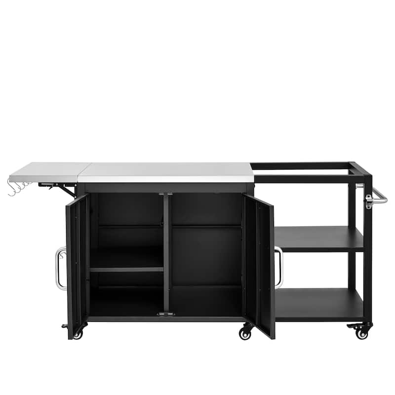 76.6" Outdoor Kitchen Island for Big Green Egg & Kamado Grills, Rolling BBQ Cart with Storage Cabinet & Drop Leaf