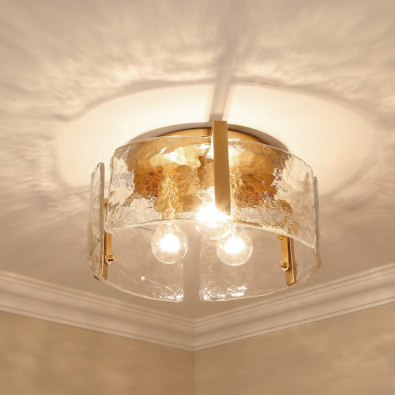 Golden Lighting 3164-FM HWG Aenon 3 Light 15" Wide Flush Mount Drum
