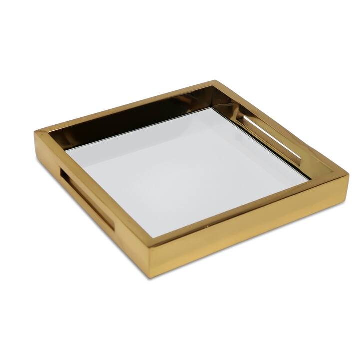 Large Square Mirror Tray with Handles, Available in 3 Colors and Sizes - Small - Gold