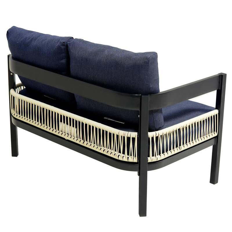 4-Piece Outdoor Iron Cnversation Sofa Set with Coffee Table, Rattan Decoration