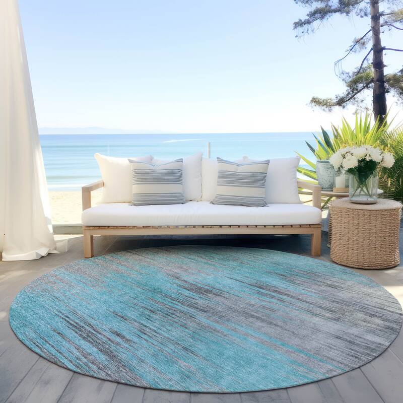 Machine Washable Indoor/ Outdoor Chantille Modern Ombre Rug - 8' x 8' - Teal